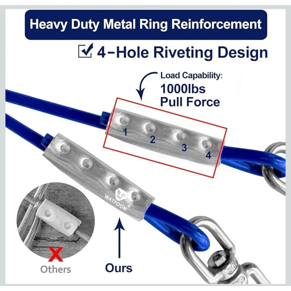 Tie Out Cable for Dogs up to 300Lbs, 65Ft Extra Strong 1Klbs Break Strength NEW - Picture 4 of 8